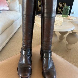 Frye Melissa Dark Brown Leather Harness Knee-High Riding Boots - Size 6